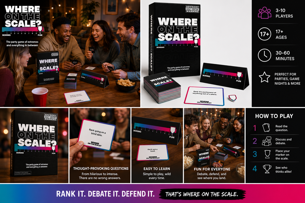 Where On The Scale? Hilarious Party Game for Friends & Family